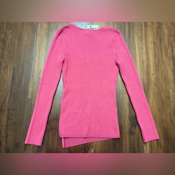 Open Edit Ribbed Sweater Size Small Pink Square Neck Spring Easter Asymmetrical - Picture 3 of 9
